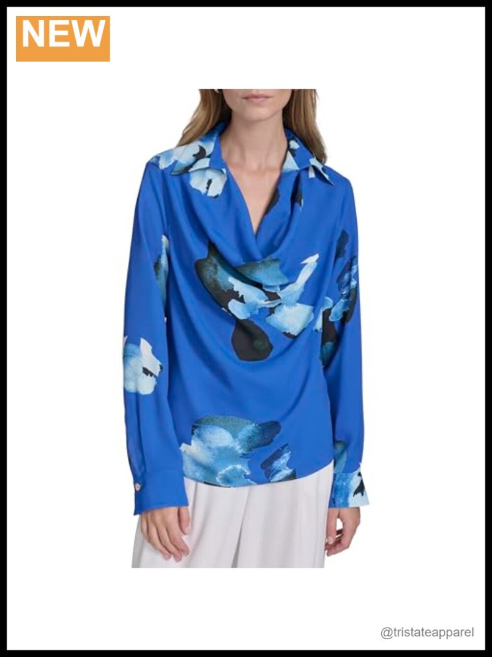 Halston Floral Cowl Neck Blouse Long Sleeve Polyester
